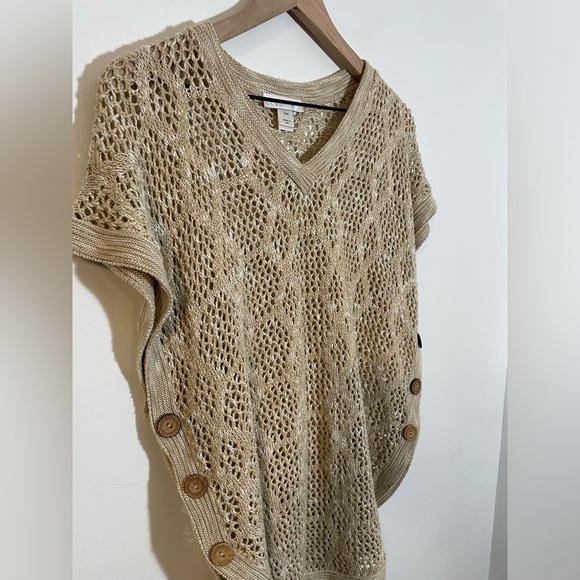 Christopher & Banks Knit Sweater Oversized Slouchy Tan &White Boho Size S/M USA - Picture 3 of 9